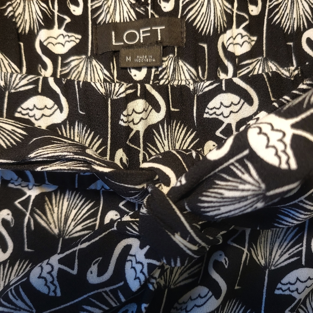 LOFT Flamingo Shorts Tie Waist Black and White - Picture 4 of 11